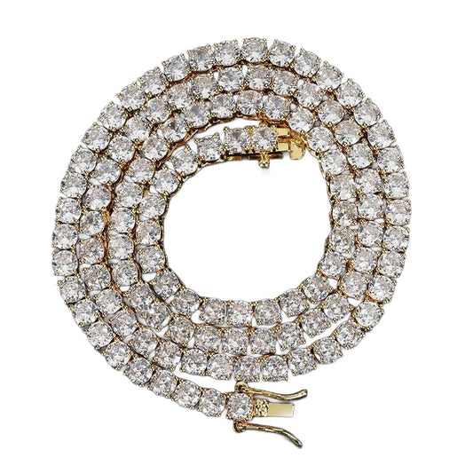 Gold-tone 3 mm zircon tennis chain necklace on white background