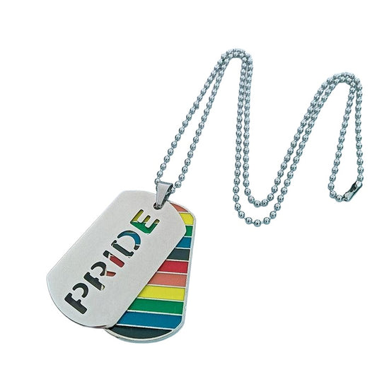 Rainbow double-layer dog tag necklace on white background